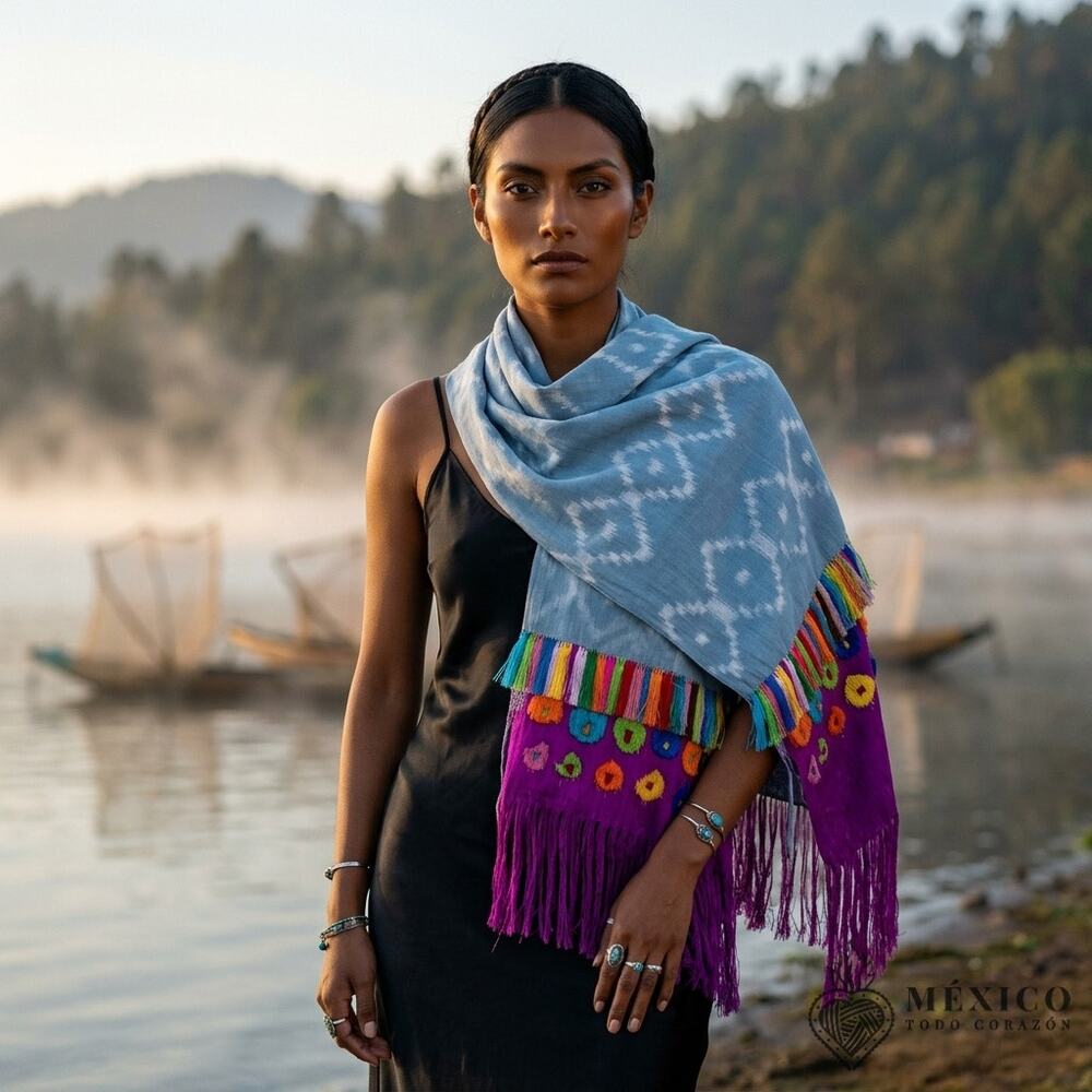 Mexican hand woven Rebozo multicolor Michoacan desings stunning one of a kind